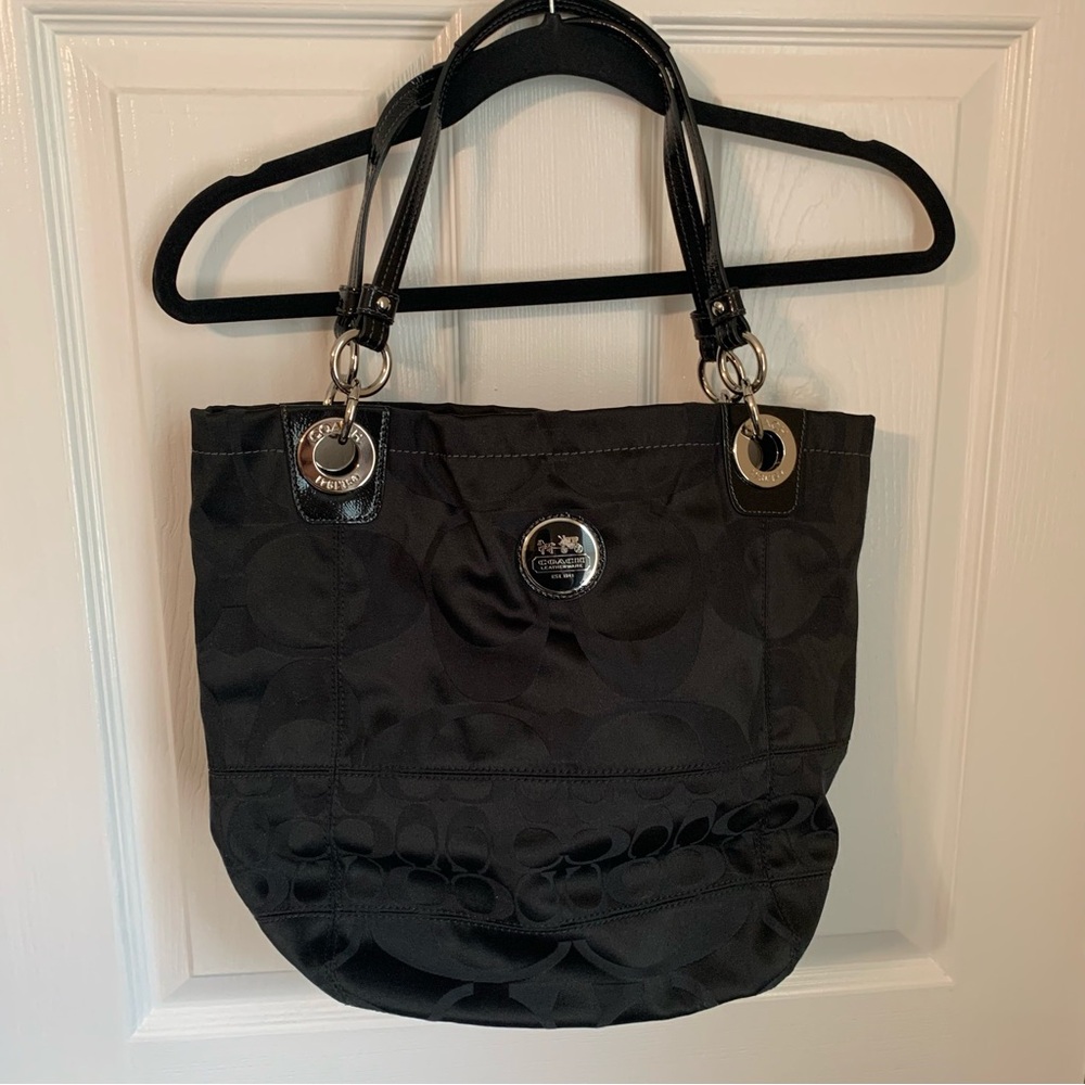 Coach black tote 14” wide 12” deep
